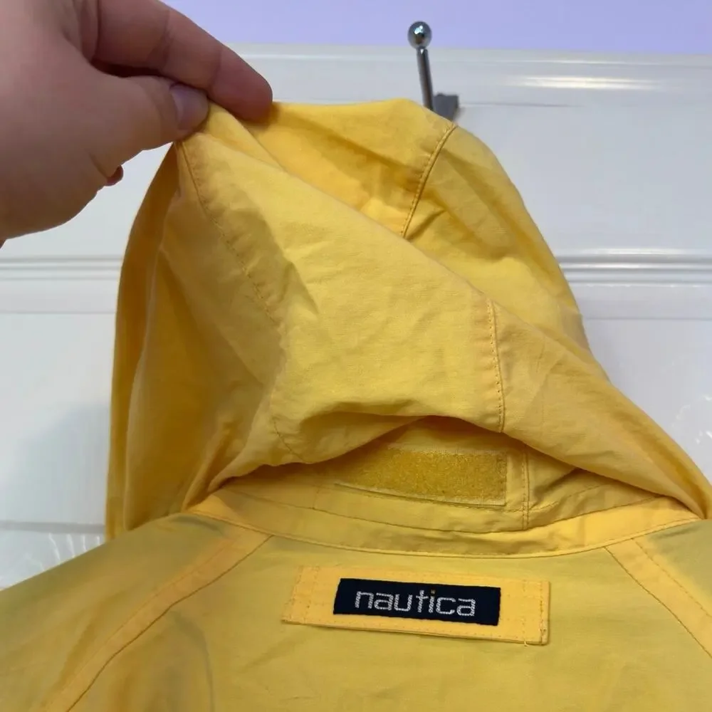 Nautica VTG Hooded Colorblock Windbreaker Jacket Size L Yellow Boating Sailing